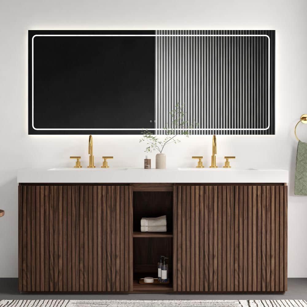 72 in. W Large Double Sink Freestanding Walnut Brown Bath Vanity with White Solid Surface Top price history on PriceWatchPro