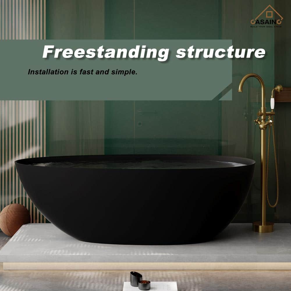 Matte Black 67'' Freestanding Oval Soaking Bathtub