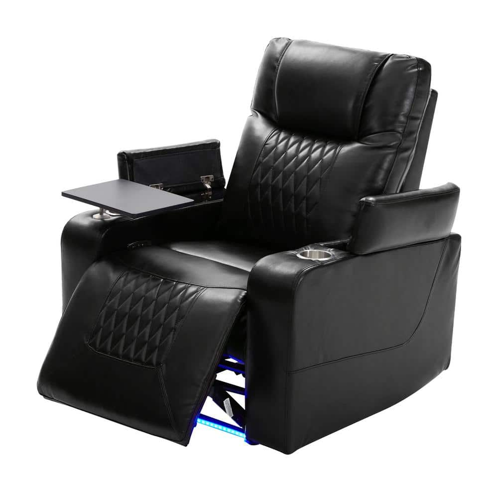 Black Pu Leather Power Motion Recliner Chair With Usb Port And 360° Swivel Tray Table Rof198292b 9405