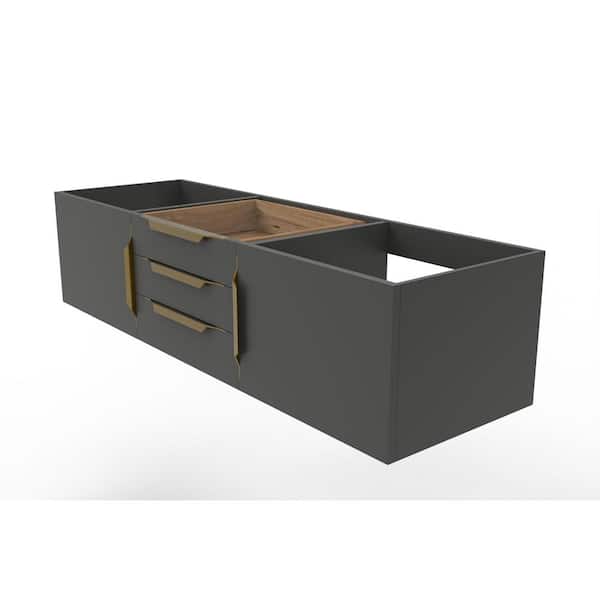 castellousa Alpine 59.5 in. W x 18.75 in. D x 14.25 in. H Bath Vanity Cabinet without Top in Matte Black with Gold Trim