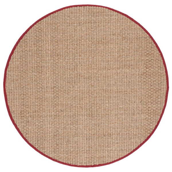 SAFAVIEH Natural Fiber Natural/Red 8 ft. x 8 ft. Border Woven Round ...