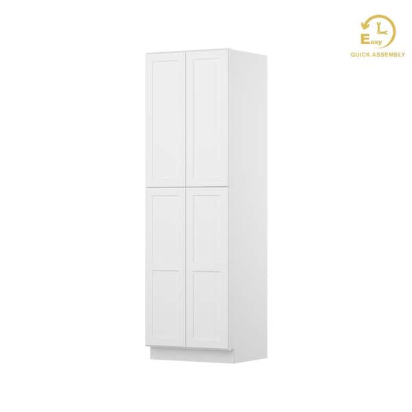 Easy-DIY 30-in W x 24-in D x 96-in H in Shaker White Ready to Assemble Utility Pantry Kitchen Cabinets With Two Doors