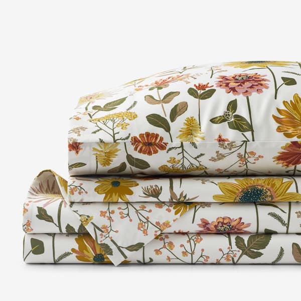 Company Cotton Daisies 4-Piece Cream Multi Sateen Full Sheet Set