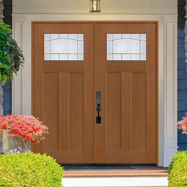 Regency 72 in. x 80 in. 1/4 TopL Empire Deco Glass RHIS AutmnWht Fiberglass Double Prehung Front Door with 4-9/16 Jamb