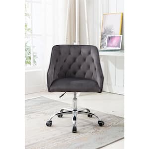 Brown Faux Leather Chair Cute Computer Task Chair with Armrest and Backrest 360° Swivel Height Adjustable