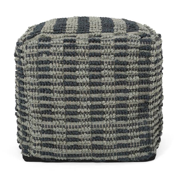 Noble House Wallsburg Blue,Teal and Natural Fabric Cube Pouf