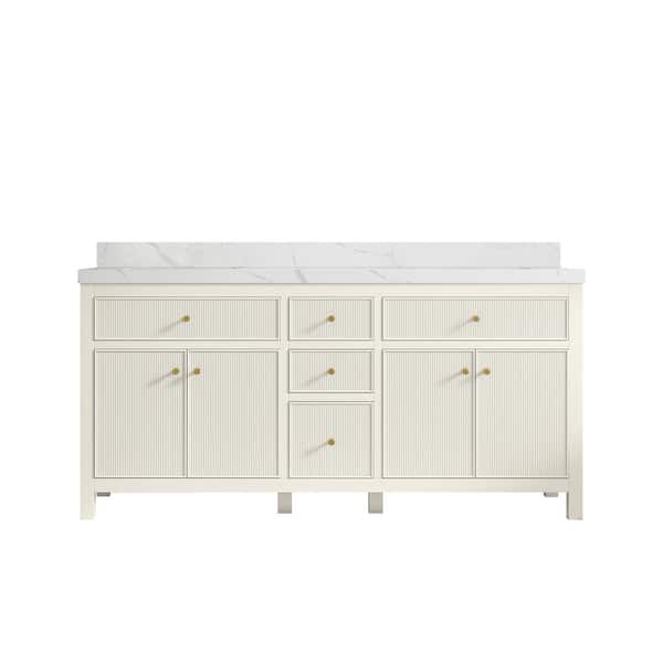 Willow Collections Sonoma 72 in. Double Sink Freestanding Alabaster Bath Vanity with Calacatta Laza Quartz Top Unassembled