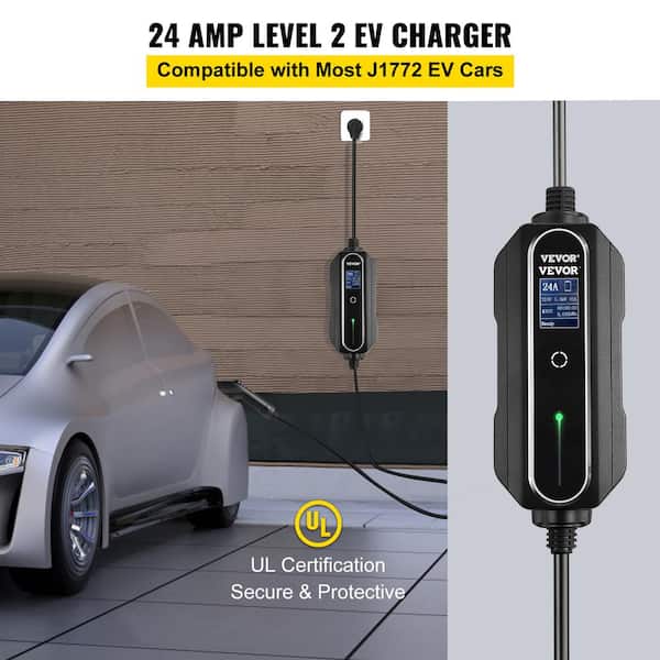 VEVOR Portable EV Charger Level 2 10 to 24 Amp Electric Charging Station  240-Volt with 25 ft. NEMA Cable for Home Car CDQSMC24AACLESCZLV4 - The Home  Depot