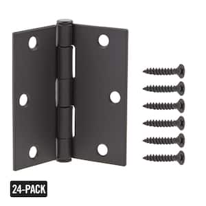 3-1/2 in. Square Radius Matte Black Squeak-Free Door Hinge (24-Pack)