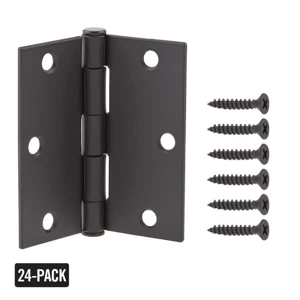 Everbilt 3-1/2 in. Square Radius Matte Black Squeak-Free Door Hinge (24-Pack)