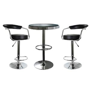 Retro Style 37 in. Adjustable Height Bar Table Set in Black with Padded Chairs(3-Piece)