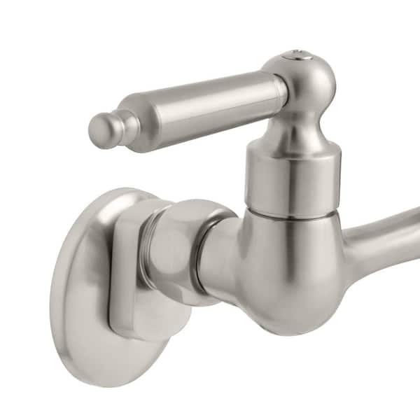 Stainless Steel Wall Mount 2 Handle Low Arc Swivel Standard Kitchen Sink Faucet 
