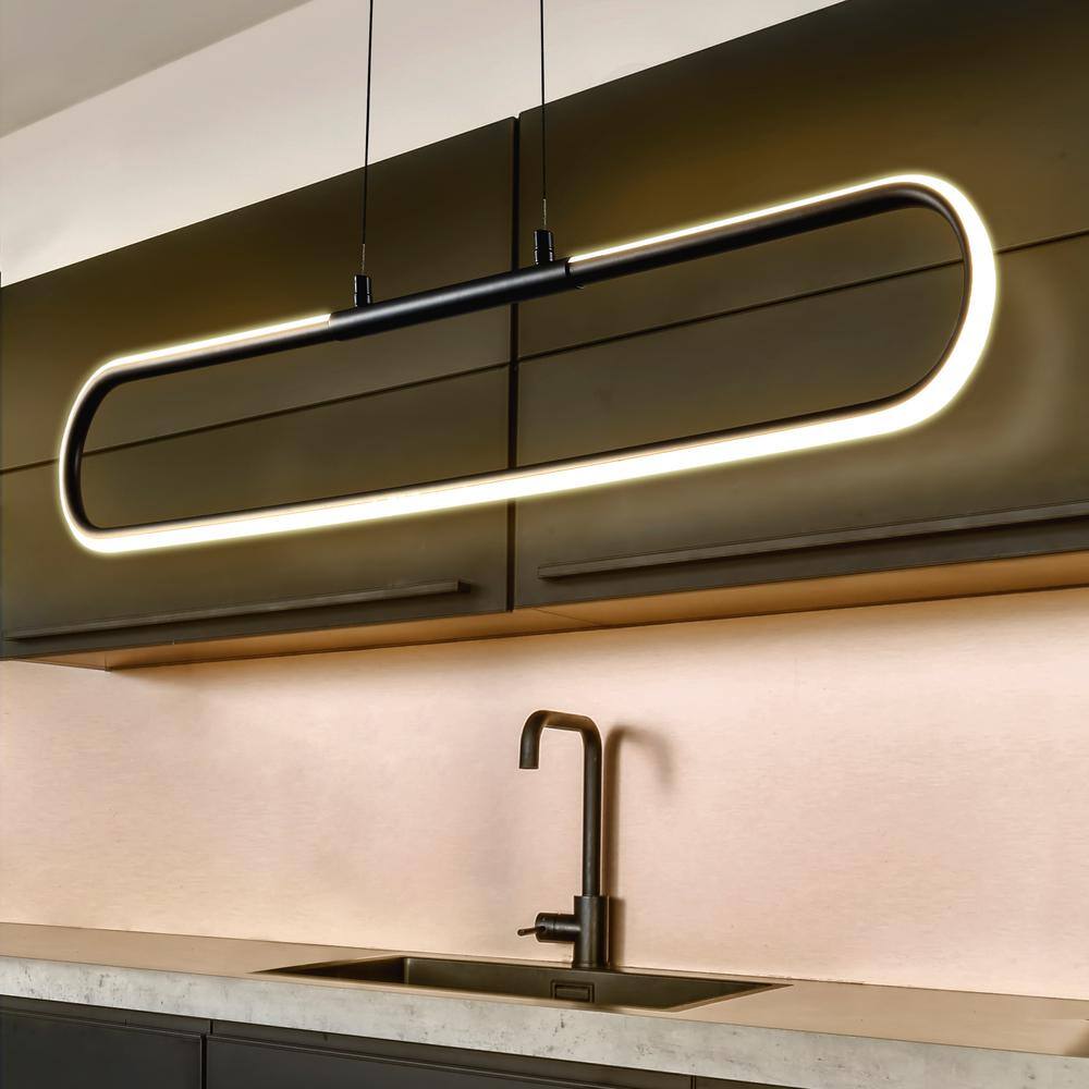 Ned Minimalistic 39" Black Metal Adjustable LED Linear Pendant