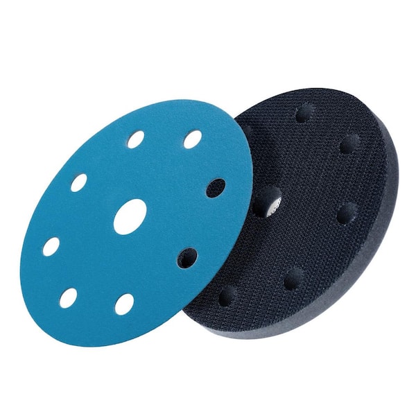 5 in. 9 Holes Assorted Sanding Disc w/ 1pc Foam Interface Pad, 80/120/220 Grit Ceramic Hook and Loop Backing Discs, 45PK