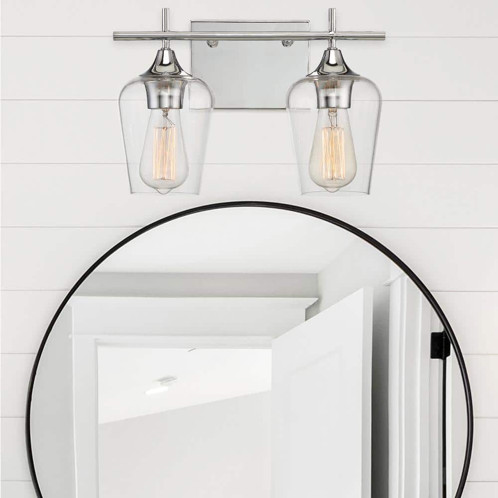 Octave Polished Chrome 2-Light Vanity Fixture with Clear Glass Shades