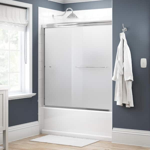 Delta Traditional 60 in. x 58-1/8 in. Semi-Frameless Sliding Bathtub Door in Chrome with 1/4 in. Tempered Frosted Glass