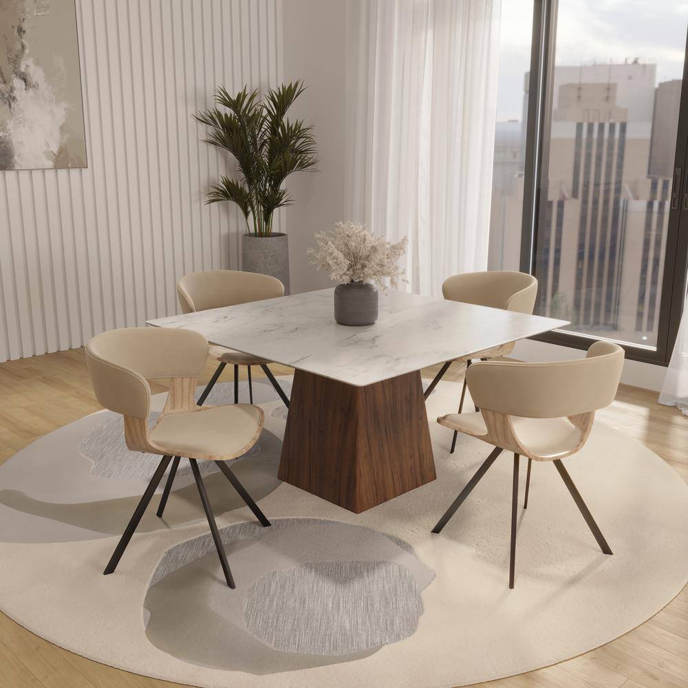 Dining Chair Upholstered in Leather Velvet with Curved Open Back Design and Iron Legs in Washed Walnut/Taupe price history on PriceWatchPro