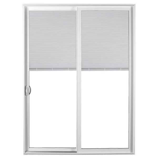 Ply Gem 71.5 in. x 79.5 in. Select Series White Vinyl Left-Hand Sliding Patio Door with Blinds and LowE Glass, Screen Included
