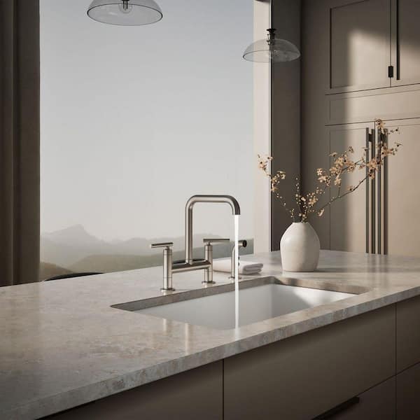 KOHLER Purist 2-Handle Bridge Kitchen Faucet with Side Sprayer in