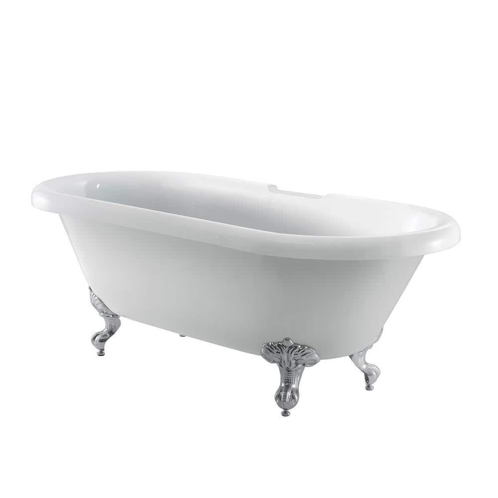 Claudia 67 in. Acrylic Double Roll Top Clawfoot Non-Whirlpool Bathtub in White with Faucet Holes in Deck and BN Feet price history on PriceWatchPro
