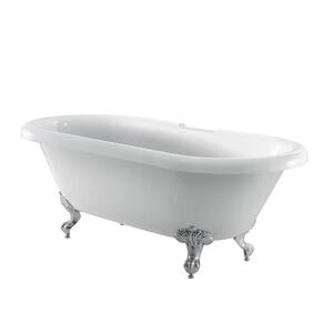 Claudia 67 in. Acrylic Double Roll Top Clawfoot Non-Whirlpool Bathtub in White with Faucet Holes in Deck and BN Feet