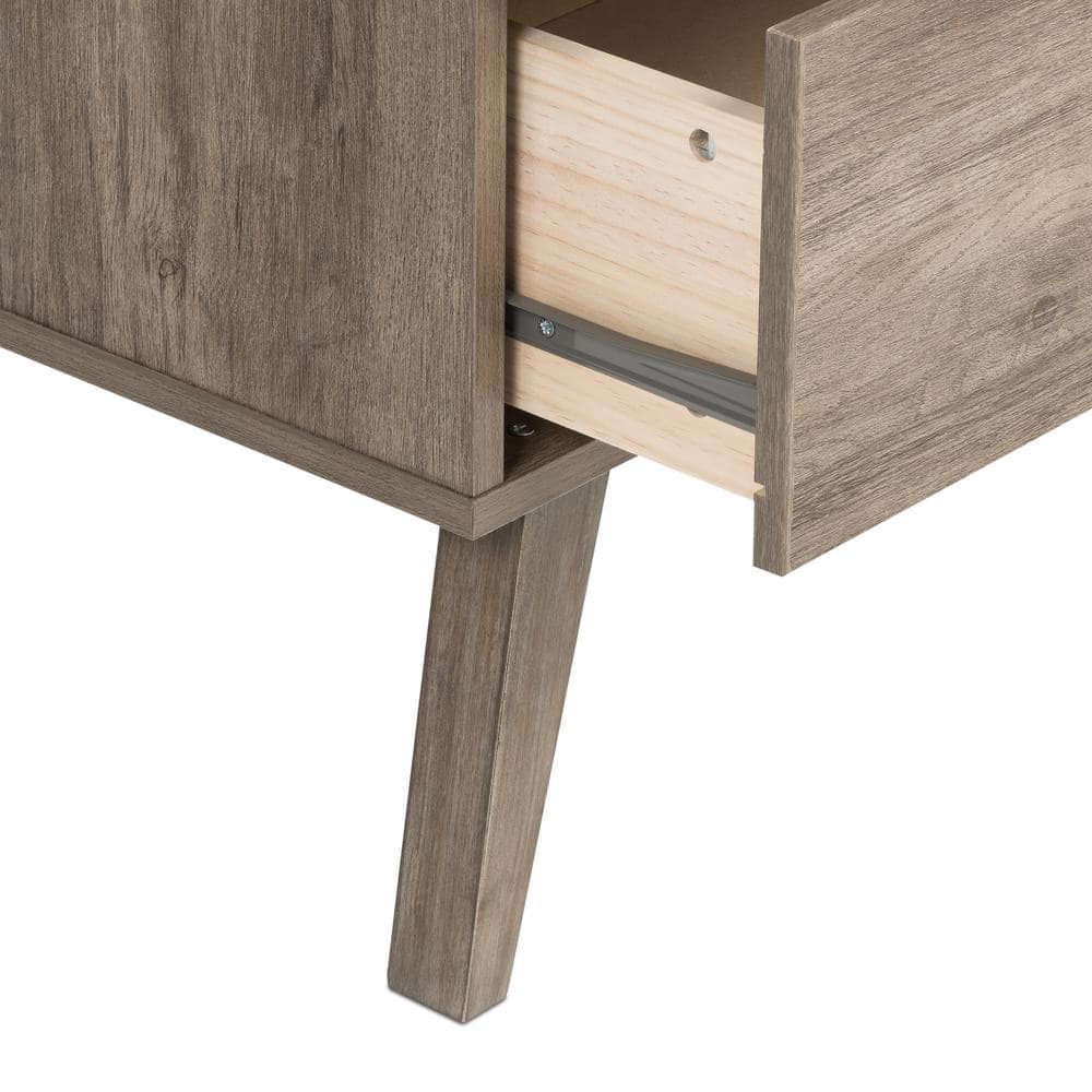 Drifted Gray Tall 2-Drawer Nightstand with Open Shelf