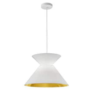 Patricia 1-Light White LED Pendant with White and Gold Fabric Shade