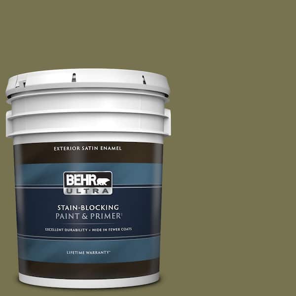BEHR ULTRA 5 gal. #S350-6 Truly Olive Satin Enamel Exterior Paint & Primer