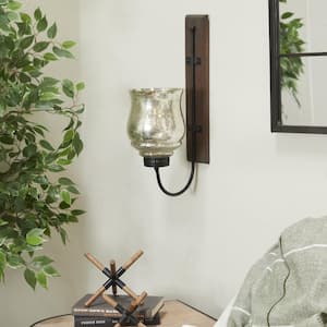 Brown Wood Traditional Candle Wall Sconce