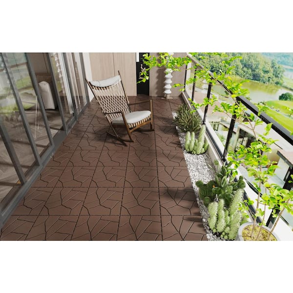 12 in. x 12 in. Plastic Brown color interlocking deck tiles, Outdoor Patio/pool/Backyard All-Weather Floor(44-Pack)