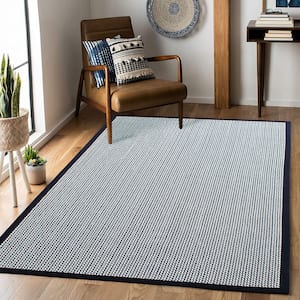 A1HC White/Black 4x6 ft. Solid 100% Sisal and Wool Area Rugs with Non-Skid Latex Backing, Rectangle, Dining Room