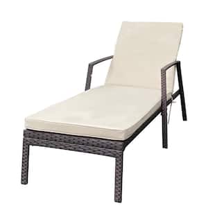 Outdoor Patio Lounge Chairs Rattan Wicker Patio Chaise Lounges Chair Brown Beige Cushion