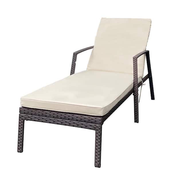 cenadinz Outdoor Patio Lounge Chairs Rattan Wicker Patio Chaise Lounges Chair Brown Beige Cushion