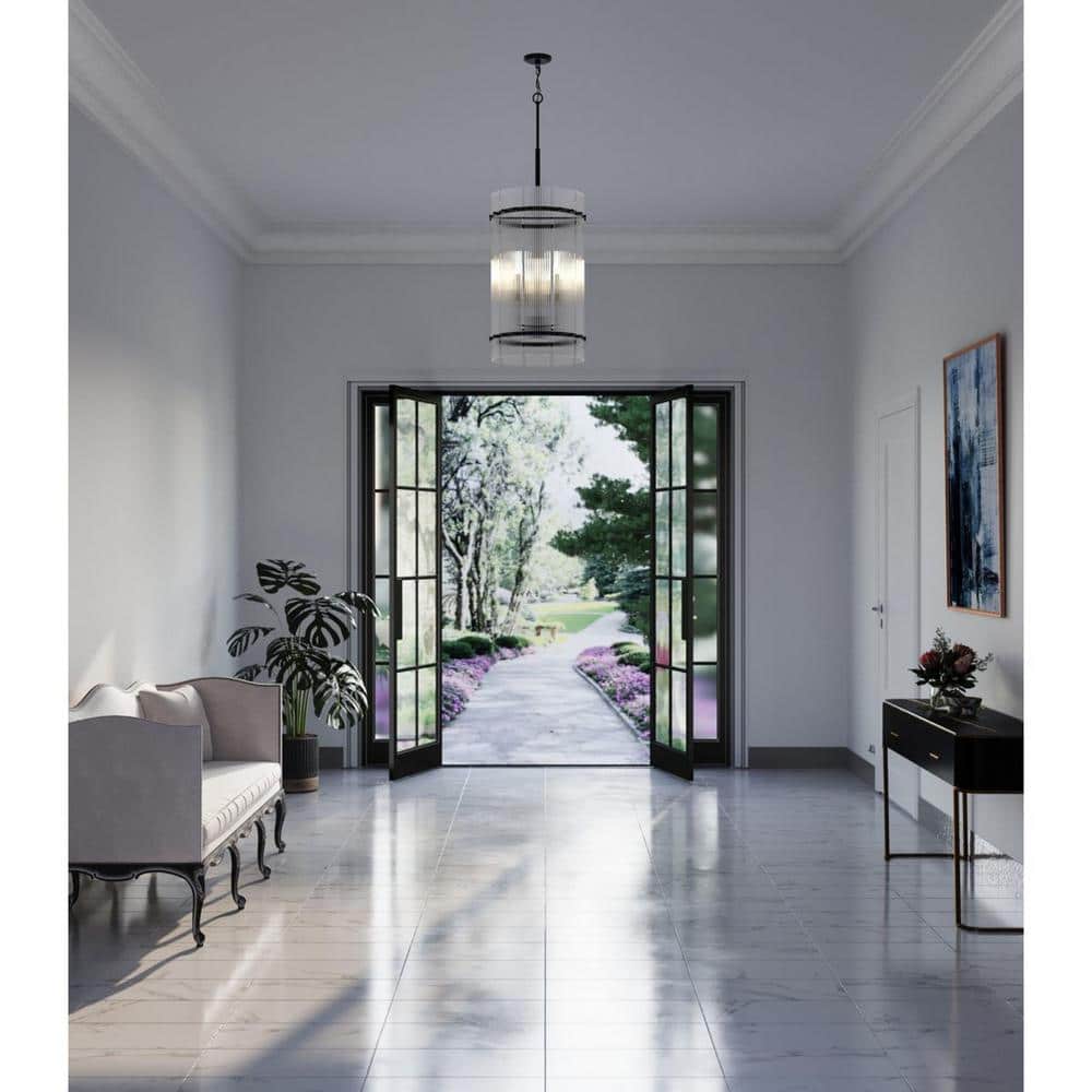 Seville Matte Black and Gold Glass 4-Light Chandelier