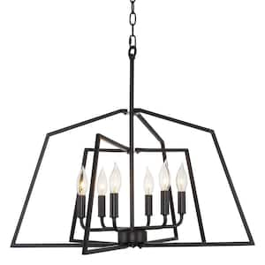 Oxley 60-Watt 6-Light Black Farmhouse Pendant Light with Black Shade, No Bulb Included