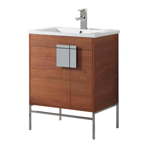 FINE FIXTURES Shawbridge 30 in. W x 18.11 in. D x 33.5 in. H Bath Vanity in Spicy Walnut with Ceramic Vanity Top in White
