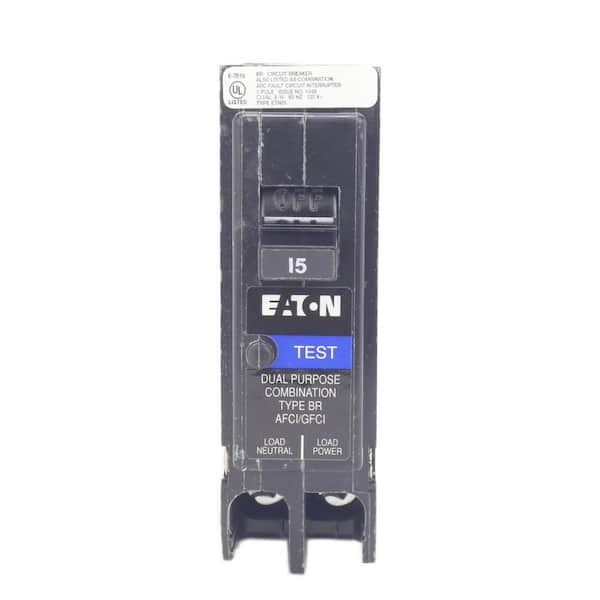 Eaton BR 15 Amp 1Pole Dual Function (Arc Fault/Ground Fault) PlugOn