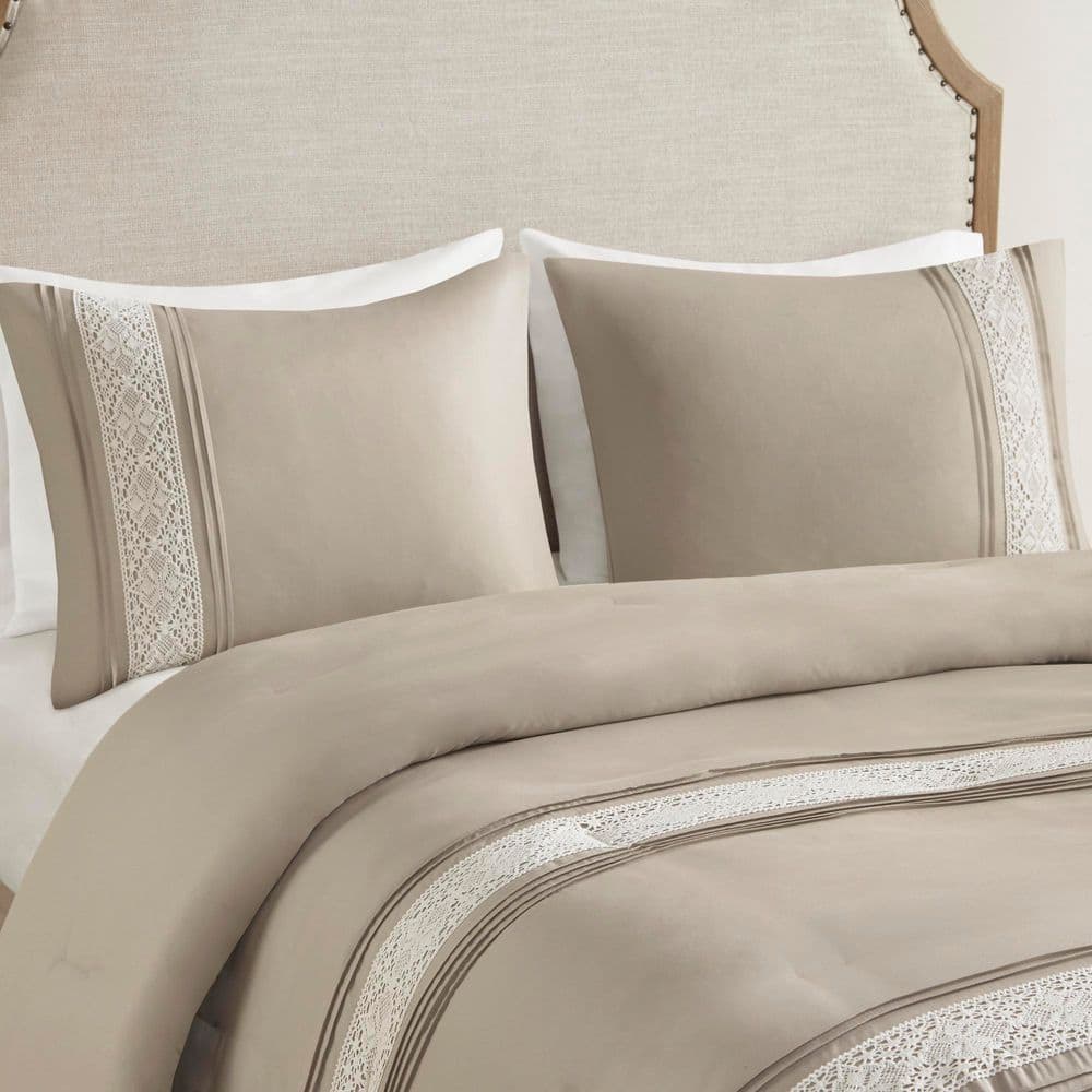 Taupe Queen Microfiber Comforter Set with Decorative Pillows