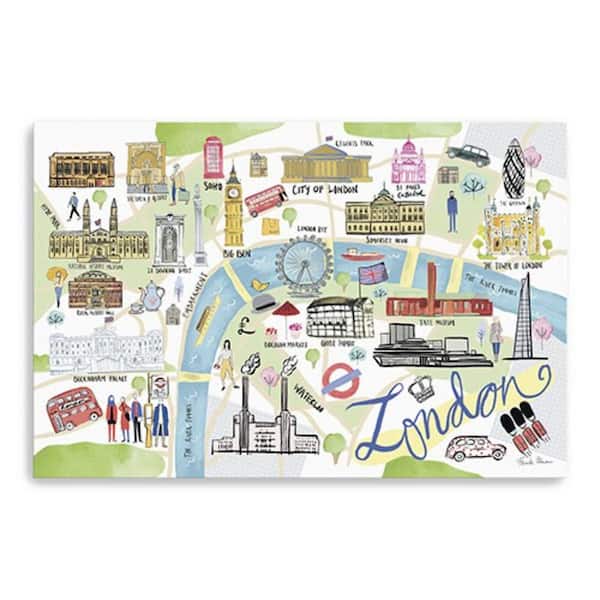 HomeRoots Blue Illustrated London Map by Farida Zaman 1-piece Giclee Unframed Country Art Print 24 in. x 16 in