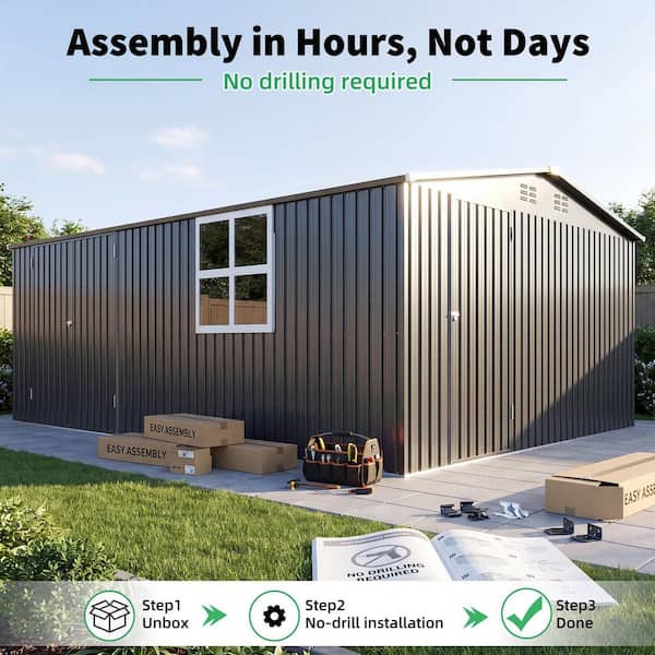 AECOJOY 12 ft. W x 16 ft. D Large Metal Outdoor Storage Shed with