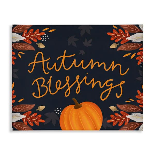 Stupell Industries Autumn Blessings Fall Leaves Pumpkin by Louise Allen Designs Unframed Graphic Typography Art Print 20 in. x 16 in.