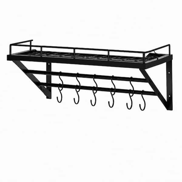 Brushed Stainless Steel Wall-Mounted Hanging Pot Rack with Adjustable S Hooks for Kitchen Storage, 39.4 in