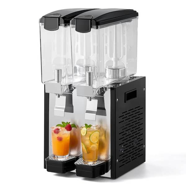 Commercial Beverage Dispenser 2 Tanks 10 L / 10.6 QT. Per Tank, Stainless Steel, with 45℉ to 54℉ Cooling Temperature