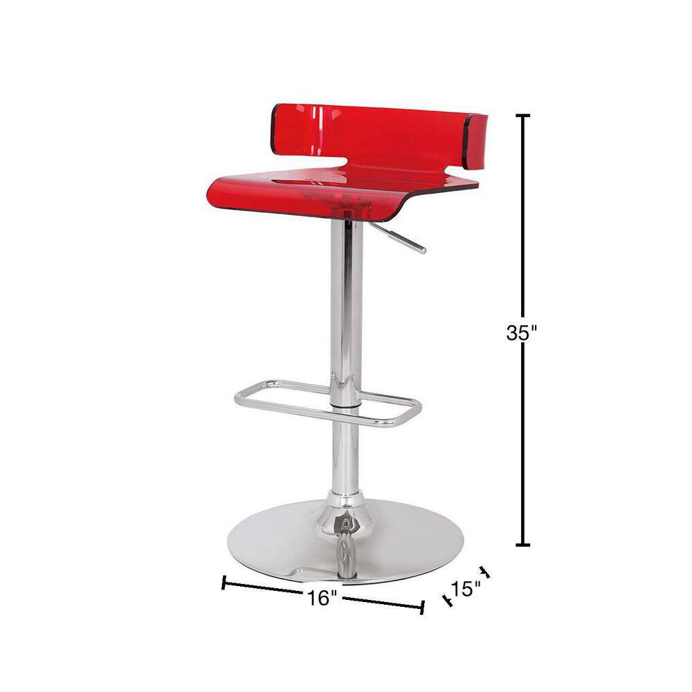 Rania Red and Chrome Adjustable Swivel Acrylic Bar Stool