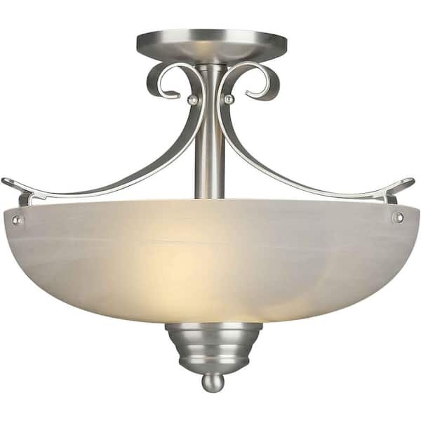 Forte Lighting 2-Light Brushed Nickel Semi Flush Mount with Marble Glass