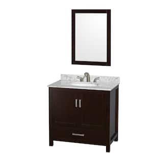 Sheffield 36 in. W x 22 in. D x 35 in. H Single Bath Vanity in Espresso with White Carrara Marble Top and 24" Mirror