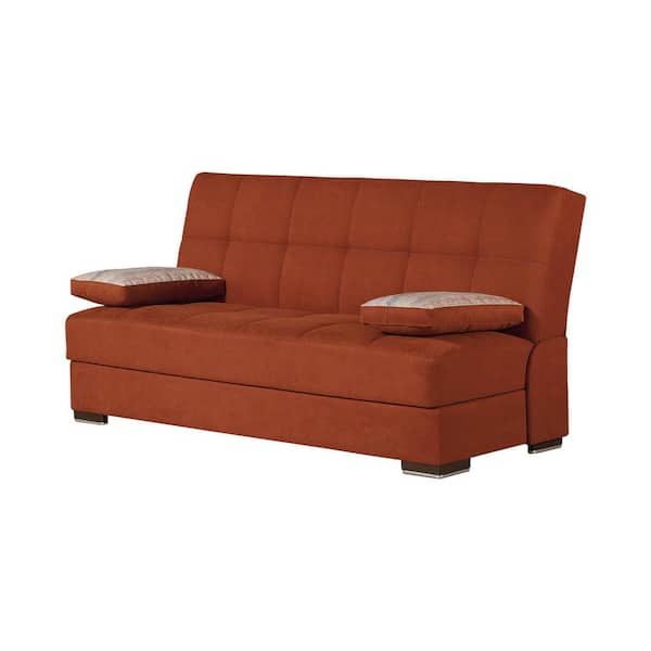 Ottomanson Alcove Collection Convertible 75 in. Orange Chenille 3-Seater Twin Sleeper Sofa Bed with Storage