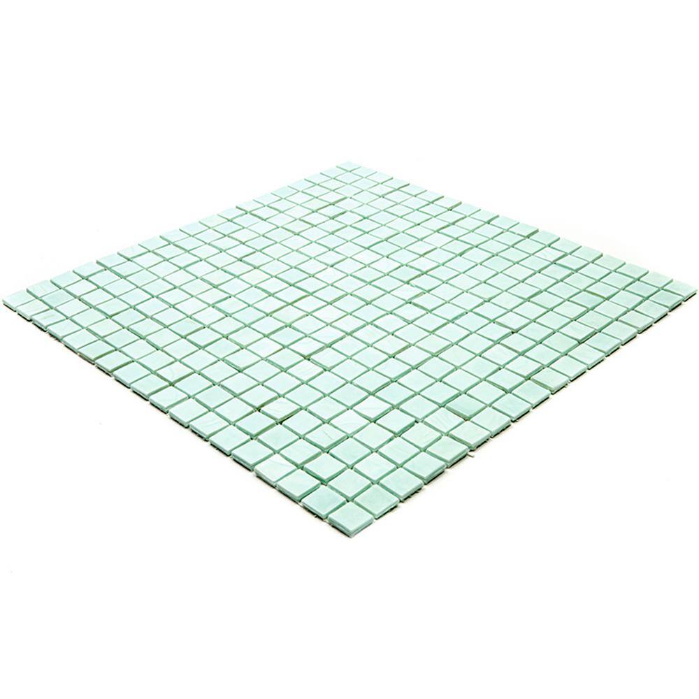 Skosh 11.6" Light Blue-Green Glossy Glass Mosaic Tile