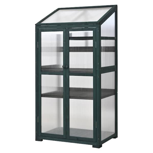 31.5 in. W x 22.4 in. D x 62 in. H Wood Green Greenhouse Balcony Portable Cold Frame with Wheels and Adjustable Shelves