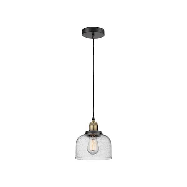 Bell 100-Watt 1-Light Black Antique Brass Standard Mini Pendant Light with Seeded Glass Shade, No Bulbs Included